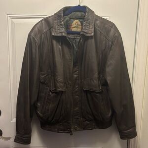 Members Only Dark Brown Leather Bomber Jacket